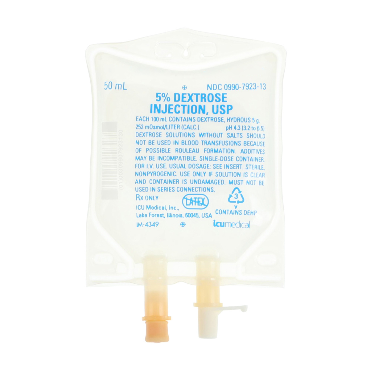 Injection Solution Dextrose 5% 50mL Bag 48/Ca